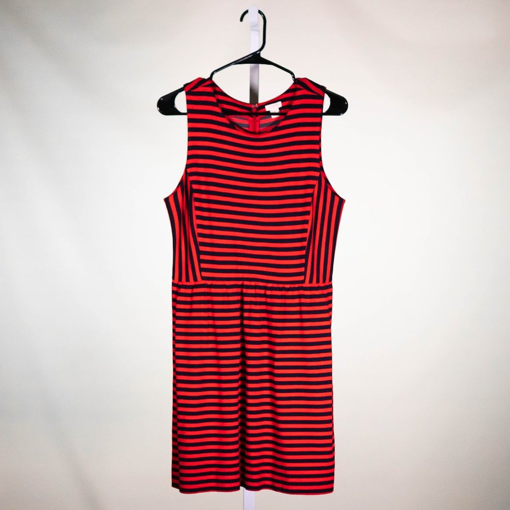 J. Crew Women's Dress Red Blue Striped Sleeveless Fit Flare Sheath Lined Size S
